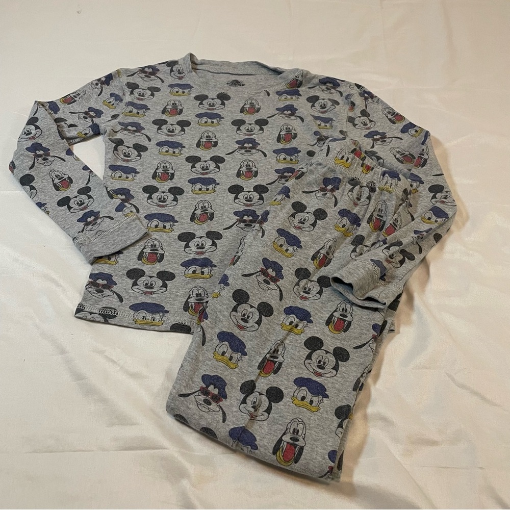Disney Store Mickey Mouse Donald Goofy Gray Cotton Pajama Set Kids Size 10 140cm